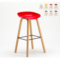 Sgabello alto per Bar e Cucina Effetto Legno Towerwood - Rosso