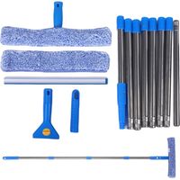 Kit de nettoyage de vitres avec perche télescopique 3 m, raclette et brosse, pour vitres intérieures/extérieures et hautes, nettoyage voiture
