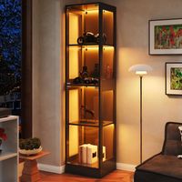 Vitrine LED 40x35x170cm Verre trempé Éclairage LED application 4 étagères Porte ouverture pression Noir