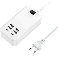 ALLIANDIS USB C, chargeur USB à 6 ports, 2 ports USB-C + 4 ports USB-A, chargeur multi-USB compatible avec plusieurs appareils tels que iPhone/Samsung/tablette