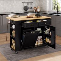 Îlot central de cuisine mobile - MODERNLUXE - 120x40-70x92 cm - Avec roulettes - Avec USB - 2 tiroirs - 2 portes - Noir