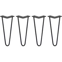 SKISKI LEGS - 4 Patas de Horquilla Metálicas para Mesa Muebles Metal Hairpin Legs 30.5cm Acero Negro 2 Puntales de Espesor 10mm con Pies Protectores + Paquete de 16 Tornillos de 20mm GRATIS