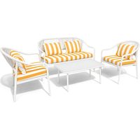 Salon de jardin table basse et 2 fauteuils 1 canapé en métal, POSITANO