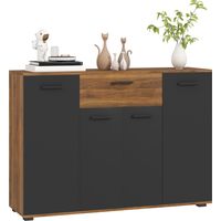 Buffet salon meuble de rangement avec 4 placards. tiroirs et étagères réglables. dim. 120 x 35 x 85 cm. marron et noir