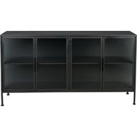 Buffet 4 portes 150x35x80 cm en verre nervuré et métal