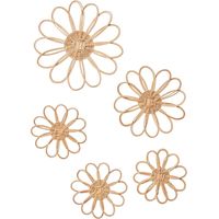 Ensemble de 5 fleurs murales en rotin taille moyenne
