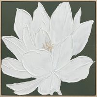 Lienzo pintado a mano con flor creada con pinceladas 3D en color blanco, 80x80cm