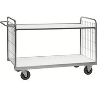 Kongamek Bordwagen verzinkt mit 2 laminierten Böden 1200x600mm vergitterte Stirnwände ohne Bremse