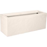 EDA – Jardinière décor pierre 57L – Double paroi pour isolation thermique – Pré-percée avec système de rétention d'eau – 79,5 x 29,5 x H. 29,5 cm – Beige calcaire