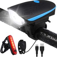 Lumiere Velo Avant et Arriere USB Rechargeable Lampe Velo LED Puissantes Eclairage Velo avec Buzzer Lumière Vélo Étanche IP65 Accessoires Velo pour Cyclysme VTT, VTC, Bicyclette, etc