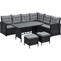 Monroe 8 Seater Garden Rattan Furniture Corner Dining Set Table Sofa Bench Stool Black