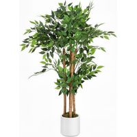 Pianta Artificiale di Baniano Verde in PEVA e con Vaso Contenitore in PP e Cemento, 55x55x120 cm