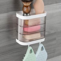 Portasapone da parete a 3 ripiani con 2 ganci, portasapone girevole a 180 gradi, antipolvere, organizer per bagno, doccia, cucina (trasparente)