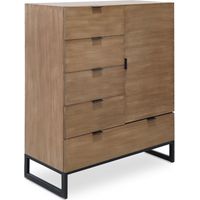Buffet haut 5 tiroirs et 1 porte battante Panara L90cm Bois d'acacia patiné