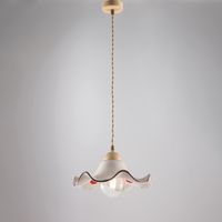 Sospensione in ferro laccato avorio e decorazione effetto decapè con diffusore in ceramica diametro 30 bianco e marrone con cavo elettrico ricoperto in tessuto intrecciato regolabile 1 luce H.16 - MAX