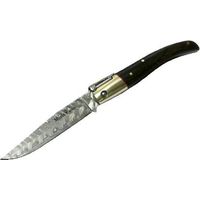 Coltello Billet, lama in acciaio damasco inossidabile, maniglie in granadillo e alpaca. Include la custodia