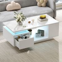 Moderner LED-Couchtisch, 100 x 50 x 36 cm, 1 Schublade, 4 Ablagefächer, Sofa-/Wohnzimmertisch, Hochglanzweiß