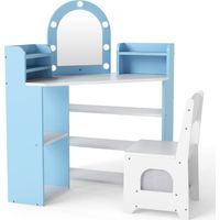Coiffeuse d’angle pour enfants 93,5 x 60,5 x 100 cm avec miroir lumineux rangement pratique design moderne en MDF blanc