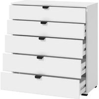 Cassettiera Mainarda, 5 Cassetti, Apertura Scorrevole, Chiusura Scorrevole, 90x40x95h cm Bianco
