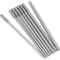 Set of 8 long Torx bits - 1/4" - Magnetic - Star head - 150 mm long - Hex shank - Torx power tool set (8 pieces of 150 mm)