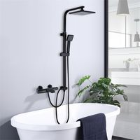 Trennbar Duschsystem Schwarz mit Wasserfall Badewannenarmatur Duscharmatur Regendusche inkl. Handbrause Überkopfbrause Duschstange Duschset Dusche für Bad/Badewanne Schwarz