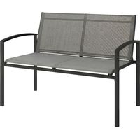 Banque de jardin 2 places métal résistant aux intempéries banc extérieur assise respirante courbée accoudoirs 112x66x80 cm Gris