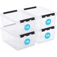 SmartStore Scatole portaoggetti in plastica trasparente da 14 litri con coperchio, confezione da 4, rinforzate, per alimenti, bloccate a clip, impilabili e annidabili, senza BPA, 40 x 30 x 18 cm