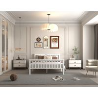 FURNITURE HMD White Double Bed Frame Solid Pine Wood:135x190cm