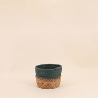 Panier en paille détail vert 15x12cm