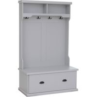 Panca guardaroba appendiabiti HHG-671, da ingresso con scarpiera, 4 ganci, legno melamina, 163x100x47 cm, grigio chiaro