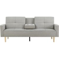 Concept-Usine – Canapé convertible 3 places tissu polyester gris clair – Piètement bois massif – Dimensions 199x92x89cm – Couchage 199x111cm
