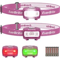 EverBrite Lampe Frontale avec 3 Lumières Blanche, Rouge et Verte, 300 LM, 5 Modes d'Eclairage, Torche Frontale Réglable pour Pêche, Camping, Lecture, Randonnée, 6 Piles AAA Incluses (Rose)