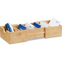 5x Accessori da Scrivania in Bambù, Portadocumenti per A4, Portalettere, Portapenne, Organizer in Legno, Naturale
