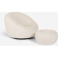 Ahd Amazing Home Design – Fauteuil bouclé blanc avec repose-pieds pivotant – Rembourrage moelleux – Base en métal – Design moderne 95x68cm
