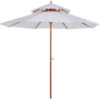 Holz Sonnenschirm Holzschirm Gartenschirm Balkonschirm mit Doppeldach - Creme