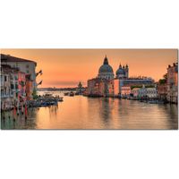 Lupia - Quadro moderno su Tela Canvas DEEP 65X143 cm, con paesaggi e localismi italiani, per casa, soggiorno, capezzale camera da letto, hotel, ufficio, VENEZIA - CHIESA DELLA SALUTE TWILIGHT