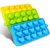 Lot de 3 moules à glaçons en silicone de différentes formes - Cœurs, étoiles et coquillages - Moule à chocolat en silicone - Amusant - Pour enfants, glaçons, chocolat, bonbons