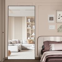 Cassilando – Miroir sur pied 180x80 cm noir – Cadre en aluminium ultra-mince – Pour chambre, salon, salle de bain – Vue complète du corps