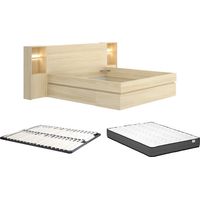 Letto con comodini e contenitori 160 x 200 cmCon LED e porta USB Naturale chiaro + Rete + Materasso - LARONIA