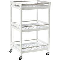 Carrello da Cucina Portavivande in Legno con 3 Ripiani e Ruote, 45x38x78cm, Bianco