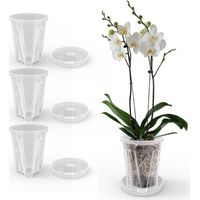 BUNTHAUS (3 pcs, 5.5 inches) Orchid Pots Transparent Flower Pots with Tray Drainage Holes Plastic Flower Pots for Indoor and Outdoor Balcony Desks