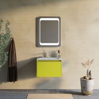 Meuble De Salle De Bains Vert Olive 60 Cm, Lavabo En Céramique Et Miroir Monaco