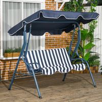 Silla colgante de exterior de 3 plazas, banco colgante con dosel y cojín para jardín o patio (azul)