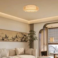 Plafonnier rétro en bambou, lustre rustique pour salon de thé, lampe ronde en bambou tressé, idéal pour hôtels et appartements (40 cm, ampoule non incluse)
