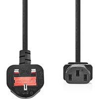 Nedis Stromkabel / UK Stecker / IEC-320-C13 / Abgewinkelt / Gerade / Vernickelt / 2.00 m / Rund / PVC / Schwarz / Label