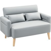 HOMCOM sofá de 2 plazas tapizado en cuero sintético de 117 cm con reposabrazos acolchado grueso respaldo acanalado y patas de madera gris