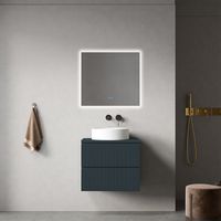 Mobile bagno sospeso cannettato 60 cm Blu Mare per Lavabo d'appoggio Specchio Quadro Retroilluminato - Fiji Paint Top Canneté