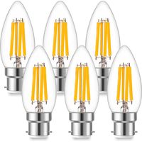 B22 Bayonet Cap Candle Bulbs ,6.5W C35 B22 Dimmable LED Filament Candle Light Bulbs, 60-80W Equivalent Warm White 2700K , 806LM,Decorative Light Bulbs Retro Clear Glass-6 Pack