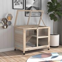 Clapier à lapin 2 étages en bois de sapin – Toit ouvrant – 4 roulettes pivotantes – Dimensions 91,5 x 53,3 x 73 cm