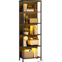 Librería de 5 Niveles con Luces LED de 7 Colores Estantería para Libros 60x30x179 cm Estantería Industrial Negro
